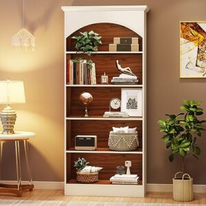 Tribesigns 5-Shelf White Bookcase and Bookshelf, 70.9'' Tall Bookcase with 5-Tier Storage Shelves, Vintage Free-Standing Library Bookshelf Shelving Unit for Living Room, Home Office (White & Oak)