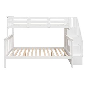 DEYOBED Twin Over Full Wooden Bunk Bed with Storage Stairway for Kids Teens Adults