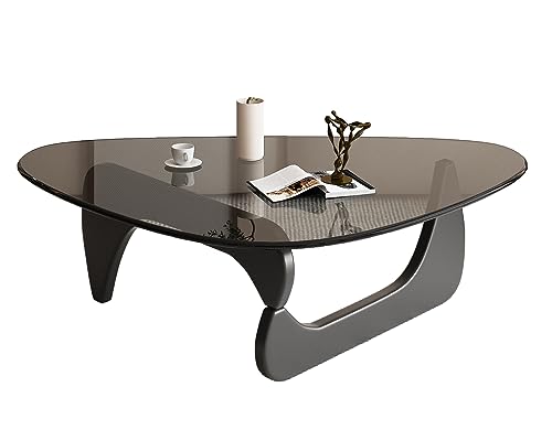 loktch Triangle Glass Coffee Table Mid-Century Modern Coffee Table Abstract Vintage Glass End Table Center Table for Living Room Patio Balcony Black/Grey Medium 35.8 * 25.5 * 16in