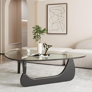loktch Triangle Glass Coffee Table Mid-Century Modern Coffee Table Abstract Vintage Glass End Table Center Table for Living Room Patio Balcony Black/Grey Medium 35.8 * 25.5 * 16in