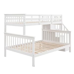 DEYOBED Twin Over Full Wooden Bunk Bed with Storage Stairway for Kids Teens Adults