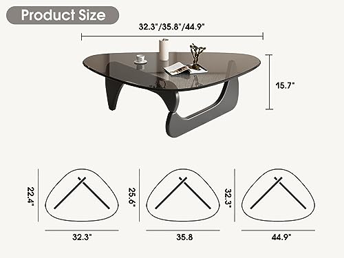 loktch Triangle Glass Coffee Table Mid-Century Modern Coffee Table Abstract Vintage Glass End Table Center Table for Living Room Patio Balcony Black/Grey Medium 35.8 * 25.5 * 16in