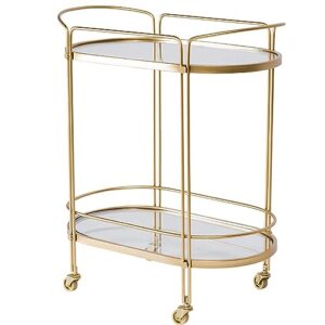 vlobaom modern rolling serving bar cart, 2-tier oval home coffee table trolley, kitchen storage shelf with wheels for living room, dining room, bathroom,25''dx14''wx29''h,gold