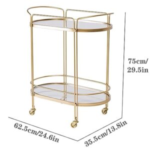 VLOBAOM Modern Rolling Serving Bar Cart, 2-Tier Oval Home Coffee Table Trolley, Kitchen Storage Shelf with Wheels for Living Room, Dining Room, Bathroom,25''Dx14''Wx29''H,Gold
