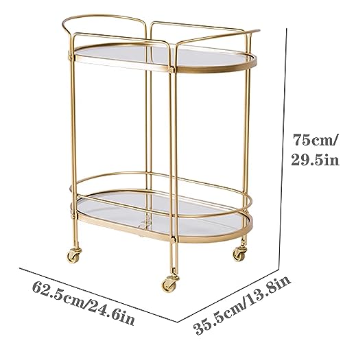 VLOBAOM Modern Rolling Serving Bar Cart, 2-Tier Oval Home Coffee Table Trolley, Kitchen Storage Shelf with Wheels for Living Room, Dining Room, Bathroom,25''Dx14''Wx29''H,Gold