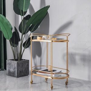 VLOBAOM Modern Rolling Serving Bar Cart, 2-Tier Oval Home Coffee Table Trolley, Kitchen Storage Shelf with Wheels for Living Room, Dining Room, Bathroom,25''Dx14''Wx29''H,Gold