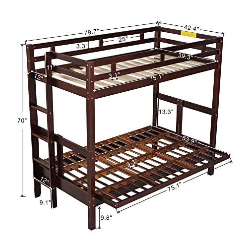 TARTOP Twin Over Full Bunk Bed with Vertical Ladder and Full-Length Guardrail for Kids Teen Girls Boys Adults Bedroom Furniture,Down Bed Can Be Converted into Daybed,Easy to Assembly,Espresso