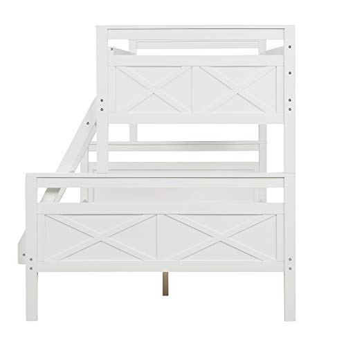 POCIYIHOME Twin Over Full Bunk Bed with Ladder, Wood Bed Frame with Slat Support & Full Length Guardrail for Kids,Teens Bedroom, Convertible into Two Separate Beds, No Box Spring Needed, White