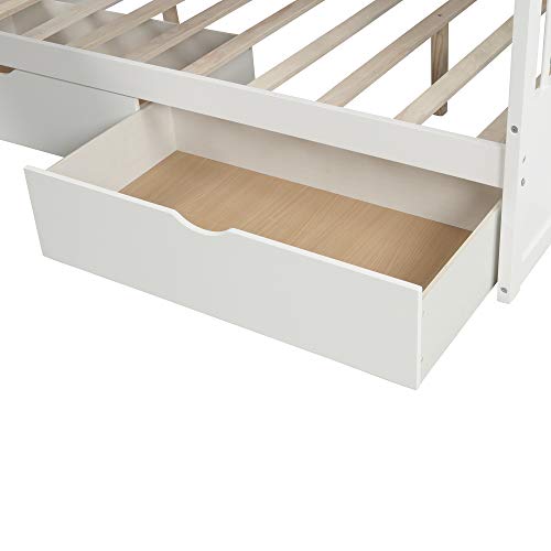 POCIYIHOME Twin Over Full Bunk Bed with Multifunctional Storage Stairway & Slide, Modern Bunk Bed with Build-in Drawers for Kids,Teens Bedroom, Practical & Space-Saving, No Box Spring Needed, White