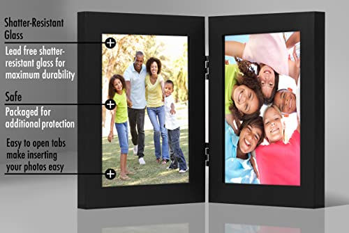 Americanflat Hinged 5x7 Picture Frame in Black - Double Picture Frame with Engineered Wood and Shatter Resistant Glass for Tabletop Display (Pack of 2)