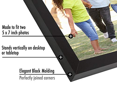 Americanflat Hinged 5x7 Picture Frame in Black - Double Picture Frame with Engineered Wood and Shatter Resistant Glass for Tabletop Display (Pack of 2)