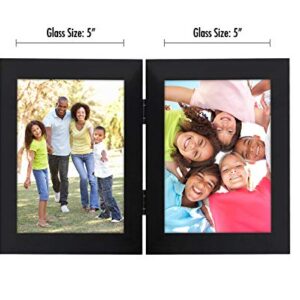 Americanflat Hinged 5x7 Picture Frame in Black - Double Picture Frame with Engineered Wood and Shatter Resistant Glass for Tabletop Display (Pack of 2)