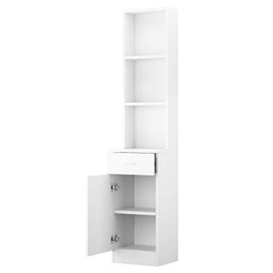 70.08inch Tall 3-Tier Bookcase with Drawers - White Narrow Bookcase with Cabinet , Open Storage Display Cabinet, 3-Cube Bookshelf for Living Room, Bedroom, Office 178 x 34 x 33 cm(L x W x H)