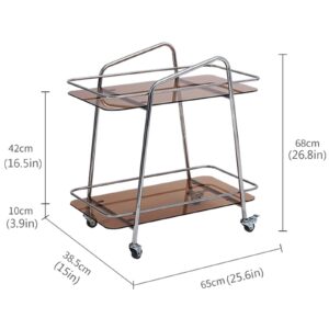 VLOBAOM 2-Tier Rolling Bar Cart, Modern Serving Cart with Lockable Wheels, Mobile Home Coffee Station Metal Frame, Kitchen Trolley Storage Shelf,25''Dx15''Wx27''H,Clear