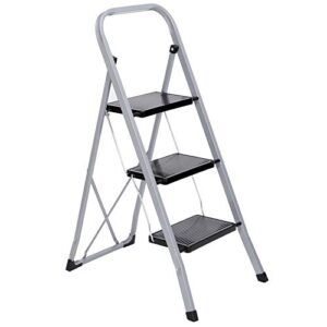 3 step ladder folding step stool ladder w/handgrip & wide pedal home indoor
