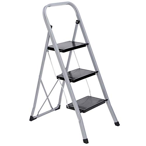 3 Step Ladder Folding Step Stool Ladder w/Handgrip & Wide Pedal Home Indoor