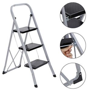 3 Step Ladder Folding Step Stool Ladder w/Handgrip & Wide Pedal Home Indoor