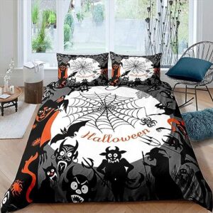 StarBlue-HGS Happy Halloween Duvet Cover Set Twin Queen King Cartoon Skeleton Spider Web Ghost Bedding Set Pillowcase Comforter Cover (Queen)