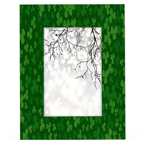 POFATO Lucky Four Leaf Clover Pattern 5x7 Picture Frame Wood Photo Frame for Tabletop Display Wall Mount Picture Frame Display 5 x 7 Inch Photo Wall Decor Home Gift Frames