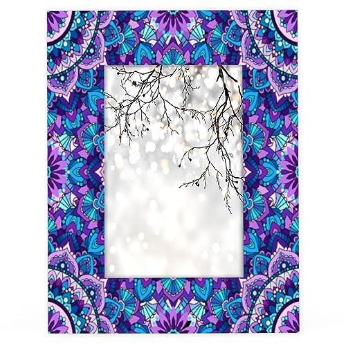 Mandala Purple 5x7 Picture Frame Wood Photo Frame for Tabletop Display Wall Mount Picture Frame Display 5 x 7 Inch Photo Wall Decor Home Gift Frames