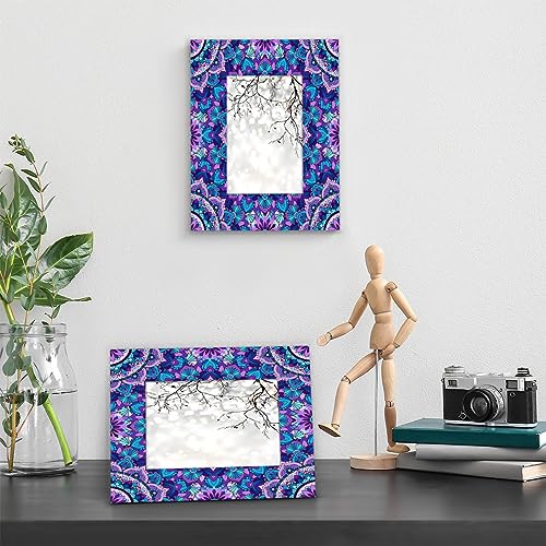 Mandala Purple 5x7 Picture Frame Wood Photo Frame for Tabletop Display Wall Mount Picture Frame Display 5 x 7 Inch Photo Wall Decor Home Gift Frames