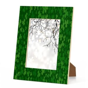 POFATO Lucky Four Leaf Clover Pattern 5x7 Picture Frame Wood Photo Frame for Tabletop Display Wall Mount Picture Frame Display 5 x 7 Inch Photo Wall Decor Home Gift Frames