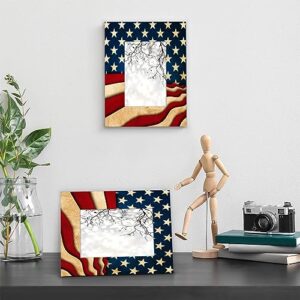 POFATO Independence Day Flag 5x7 Picture Frame Wood Photo Frame for Tabletop Display Wall Mount Picture Frame Display 5 x 7 Inch Photo Wall Decor Home Gift Frames