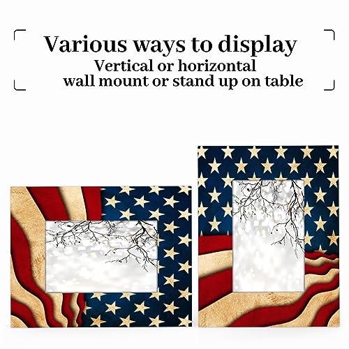 POFATO Independence Day Flag 5x7 Picture Frame Wood Photo Frame for Tabletop Display Wall Mount Picture Frame Display 5 x 7 Inch Photo Wall Decor Home Gift Frames