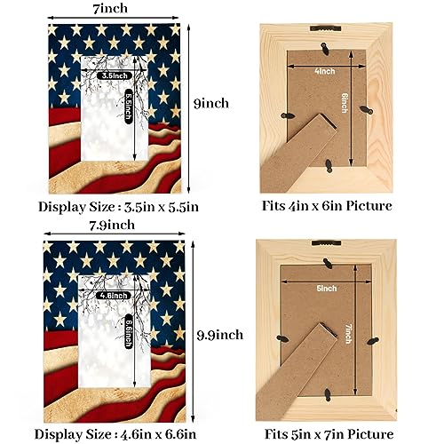 POFATO Independence Day Flag 5x7 Picture Frame Wood Photo Frame for Tabletop Display Wall Mount Picture Frame Display 5 x 7 Inch Photo Wall Decor Home Gift Frames