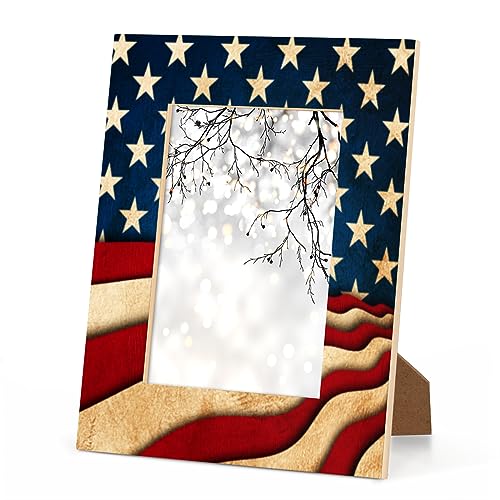 POFATO Independence Day Flag 5x7 Picture Frame Wood Photo Frame for Tabletop Display Wall Mount Picture Frame Display 5 x 7 Inch Photo Wall Decor Home Gift Frames