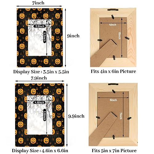 POFATO Pumpkin Bat Halloween 4x6 Picture Frame Wood Photo Frame for Tabletop Display Wall Mount Picture Frame Display 4x 6 Inch Photo Wall Decor Home Gift Frames