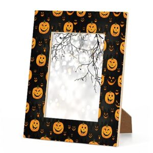 POFATO Pumpkin Bat Halloween 4x6 Picture Frame Wood Photo Frame for Tabletop Display Wall Mount Picture Frame Display 4x 6 Inch Photo Wall Decor Home Gift Frames