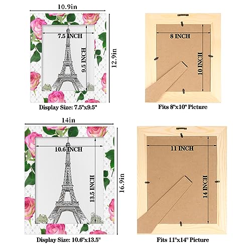 POFATO Plant Pink Rose 8x10 Picture Frame Wood Photo Frame for Tabletop Display Wall Mount Picture Frame Display 8 x 10 Inch Photo Wall Decor Home Gift Frames