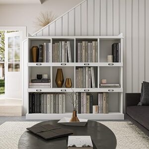 ytula wooden open shelf bookcase, bookshelf, freestanding storage unit, 10 open compartments, for living room, study, office, white