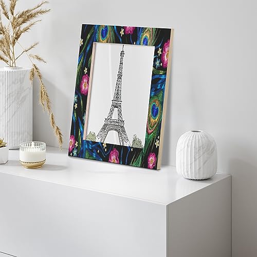 POFATO Peacock Feather Stripe 8x10 Picture Frame Wood Photo Frame for Tabletop Display Wall Mount Picture Frame Display 8 x 10 Inch Photo Wall Decor Home Gift Frames
