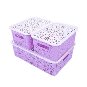 EXCEART 3pcs box Retro Container Household Socks Organizing Basket Purple Delicate Papers Pattern Cabinet Storage Towels Bedroom Portable Organizers with S Lids for Drawer Cosmetics