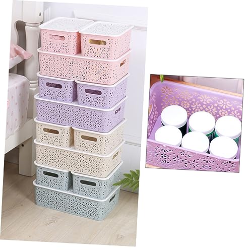 EXCEART 3pcs box Retro Container Household Socks Organizing Basket Purple Delicate Papers Pattern Cabinet Storage Towels Bedroom Portable Organizers with S Lids for Drawer Cosmetics