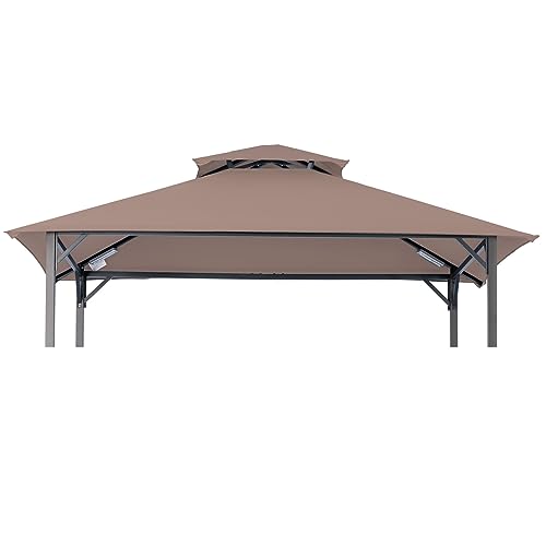 Akeacubo Replacement Canopy Cover with Double Tiered Roof Fit for 5'x8' BBQ Grill Gazebo Model L-GG001PST、L-GZ238PST - Khaki