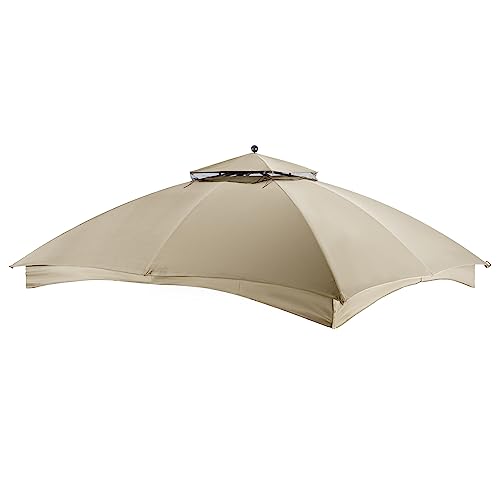 Akeacubo Replacement Canopy Cover - Double Teir Sunshade Polyester Soft Top Cover for 10'x12' Gazebo Providing Shade and Shelter in Gardens, Parks, Backyards, Patios or Decks - Beige