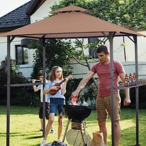 Akeacubo Replacement Canopy Cover with Double Tiered Roof Fit for 5'x8' BBQ Grill Gazebo Model L-GG001PST、L-GZ238PST - Khaki