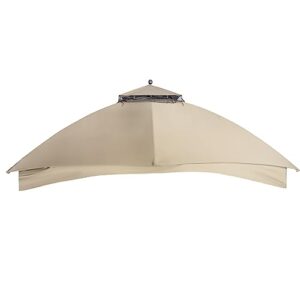 Akeacubo Replacement Canopy Cover - Double Teir Sunshade Polyester Soft Top Cover for 10'x12' Gazebo Providing Shade and Shelter in Gardens, Parks, Backyards, Patios or Decks - Beige