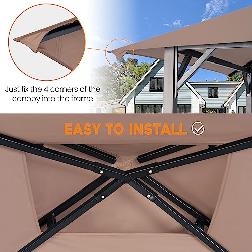 Akeacubo Replacement Canopy Cover with Double Tiered Roof Fit for 5'x8' BBQ Grill Gazebo Model L-GG001PST、L-GZ238PST - Khaki