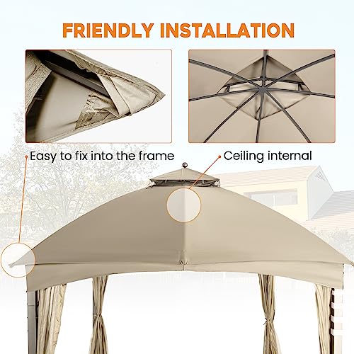 Akeacubo Replacement Canopy Cover - Double Teir Sunshade Polyester Soft Top Cover for 10'x12' Gazebo Providing Shade and Shelter in Gardens, Parks, Backyards, Patios or Decks - Beige