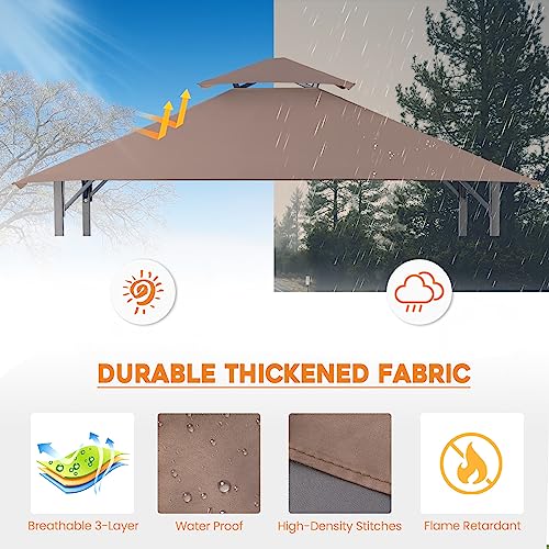 Akeacubo Replacement Canopy Cover with Double Tiered Roof Fit for 5'x8' BBQ Grill Gazebo Model L-GG001PST、L-GZ238PST - Khaki