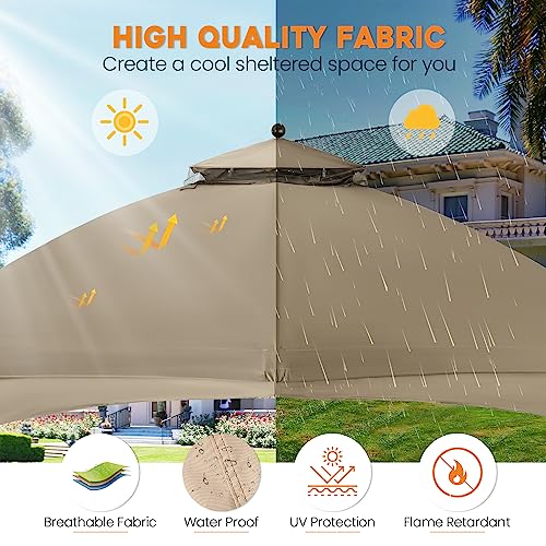 Akeacubo Replacement Canopy Cover - Double Teir Sunshade Polyester Soft Top Cover for 10'x12' Gazebo Providing Shade and Shelter in Gardens, Parks, Backyards, Patios or Decks - Beige