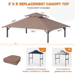 Akeacubo Replacement Canopy Cover with Double Tiered Roof Fit for 5'x8' BBQ Grill Gazebo Model L-GG001PST、L-GZ238PST - Khaki