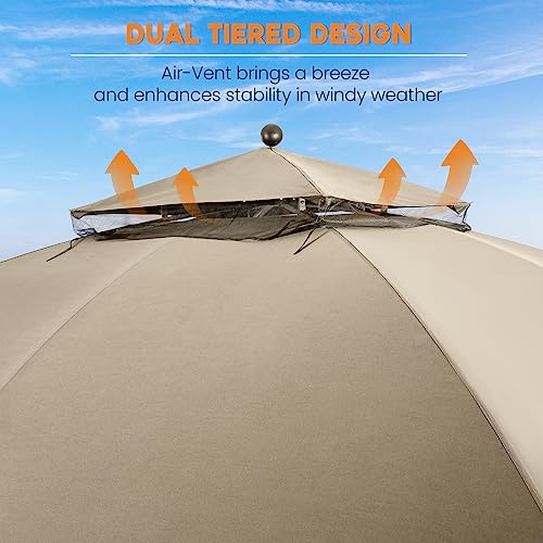 Akeacubo Replacement Canopy Cover - Double Teir Sunshade Polyester Soft Top Cover for 10'x12' Gazebo Providing Shade and Shelter in Gardens, Parks, Backyards, Patios or Decks - Beige