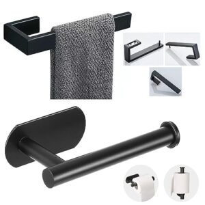 JOPOFI 8" Rectangular Hand Towel Holder and Self Adhesive Toilet Paper Holder - SUS 304 Stainless Steel Modern Design Paper Towel Holder Wall Mounted - Matte Black