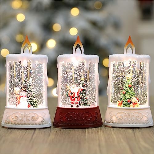 BELOWSYALER Christmas Bauble Christmas Snow Globe Candle Light Battery Operated Wind Lamps Sequins Water Injections Night Lights for Home Decorations