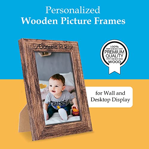 Personalized Wooden Picture Frames 8x10 in - Vertical Dark Wood Vintage Picture Frames - Custom Rustic Wood Photo Frames for Wall & Desktop Display - Customized 8"x10" Picture Frame Gift